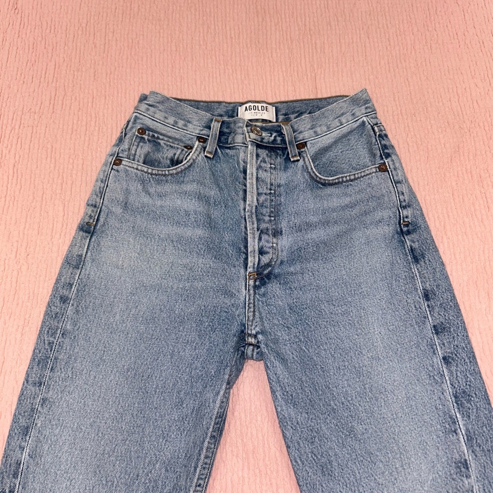 Agolde Riley High Rise Light Blue Crop Straight Leg Jeans, Size 24